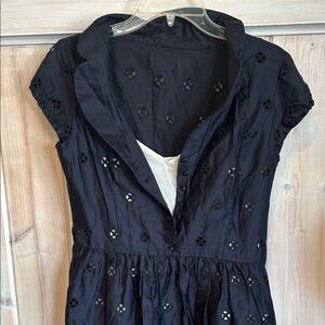 Ann Taylor Black Eyelet Cap-Sleeve Cotton Dress